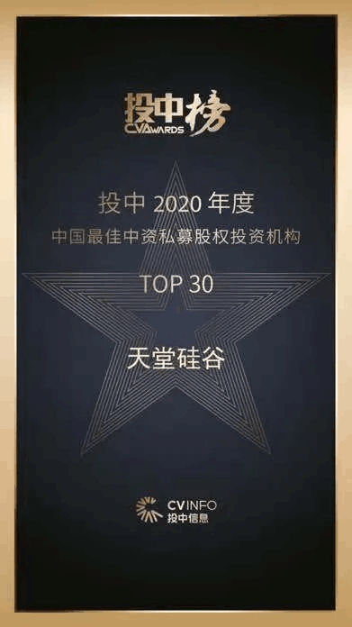 天堂硅谷榮獲“投中榜2020年度中國最佳私募股權(quán)投資機(jī)構(gòu)”等多項殊榮